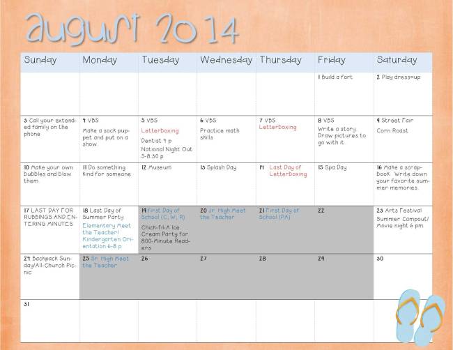 August 2014 Summer Calendar | Making the Most Blog